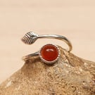Red carnelian leaf ring. July Birthstone. 925 sterling silver. Size N