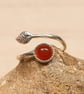 Red carnelian leaf ring. July Birthstone. 925 sterling silver. Size N - Image 1
