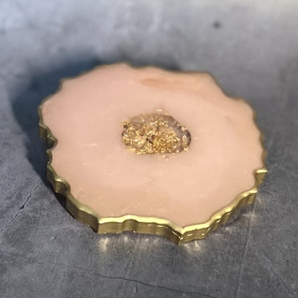 Double Sided Resin Geode Style Coaster - Pink and Gold with Gold Edging
