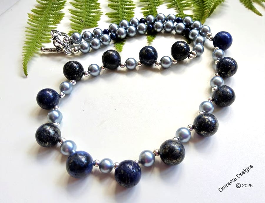Designer Lapis Lazuli & Shell Pearl Necklace 