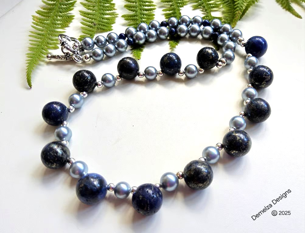 Designer Lapis Lazuli & Shell Pearl Necklace 