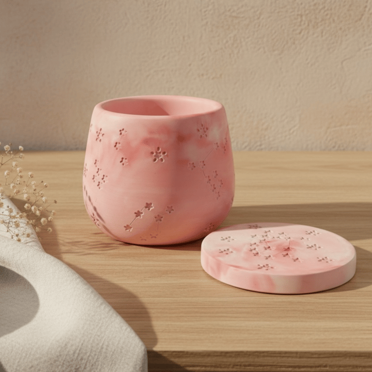Flamingo Pink Marbled Jewellery Box with Lid, Star and Constellation Design