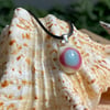 Blue and Cranberry fused glass Cabochon Pendant 
