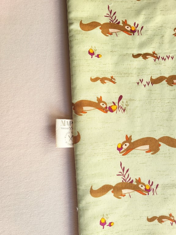 Handmade Sustainable Green Squirrel Baby Quilt Blanket