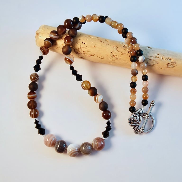 Agate And Crystal Necklace - Handmade Gift, Birthday, Gemini, Anniversary, June 