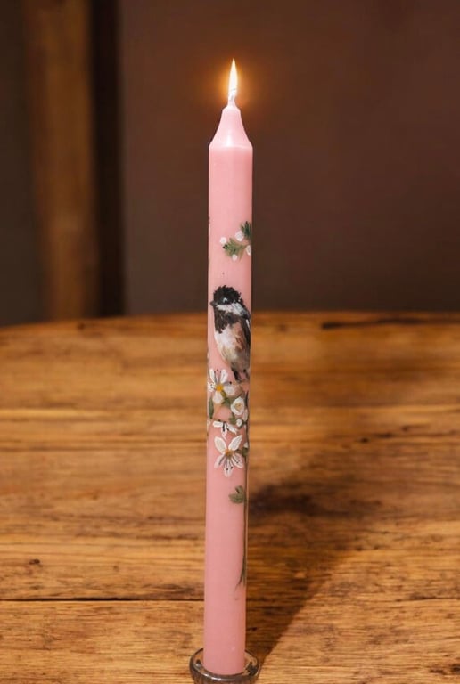 Pale pink Coal Tit and Hawthorn candle
