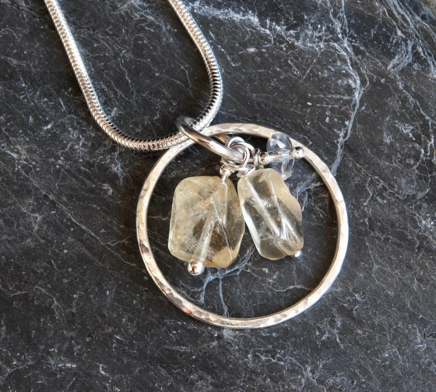 Citrine - quartz - sterling silver necklace - yellow - silver chain - chakra