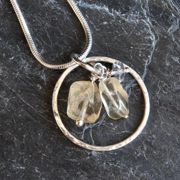 Citrine - quartz - sterling silver necklace - yellow - silver chain - chakra