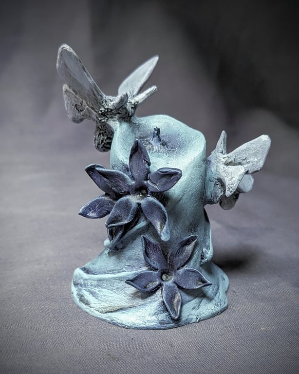 Unlit ii - small, haunting, ethereal moth, flower and candle sculpture