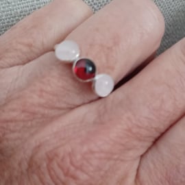 Rose quartz and garnet silver ring