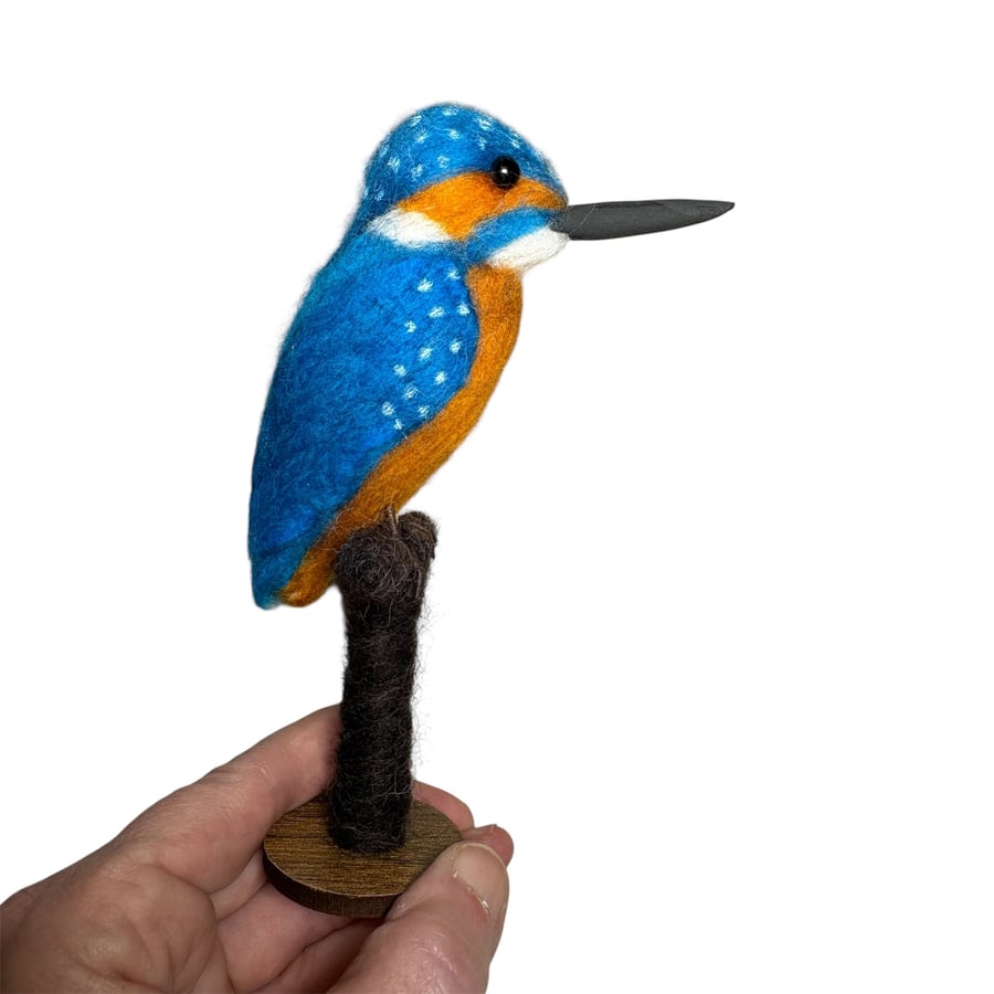 Mini needle felted kingfisher sculpture