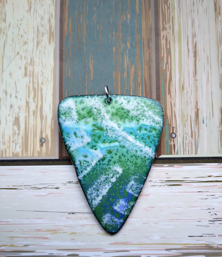 Triangle pendant in multi-coloured enamel on recycled copper 257