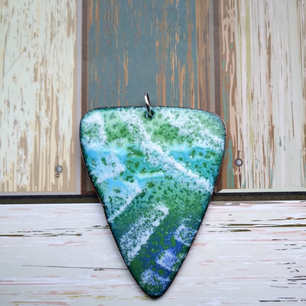 Triangle pendant in multi-coloured enamel on recycled copper 257