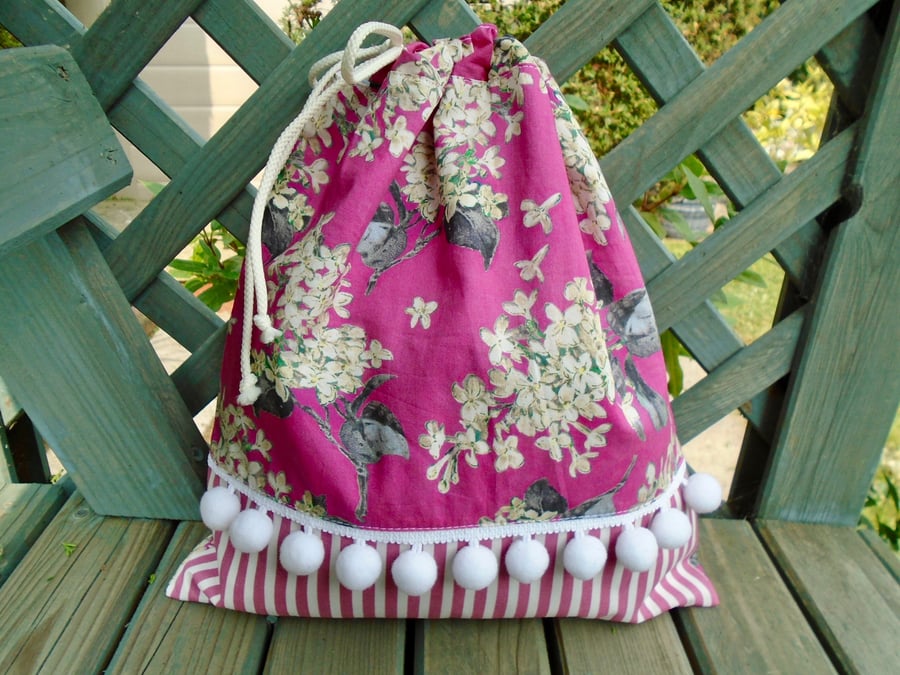 Floral Cotton Drawstring Bag 