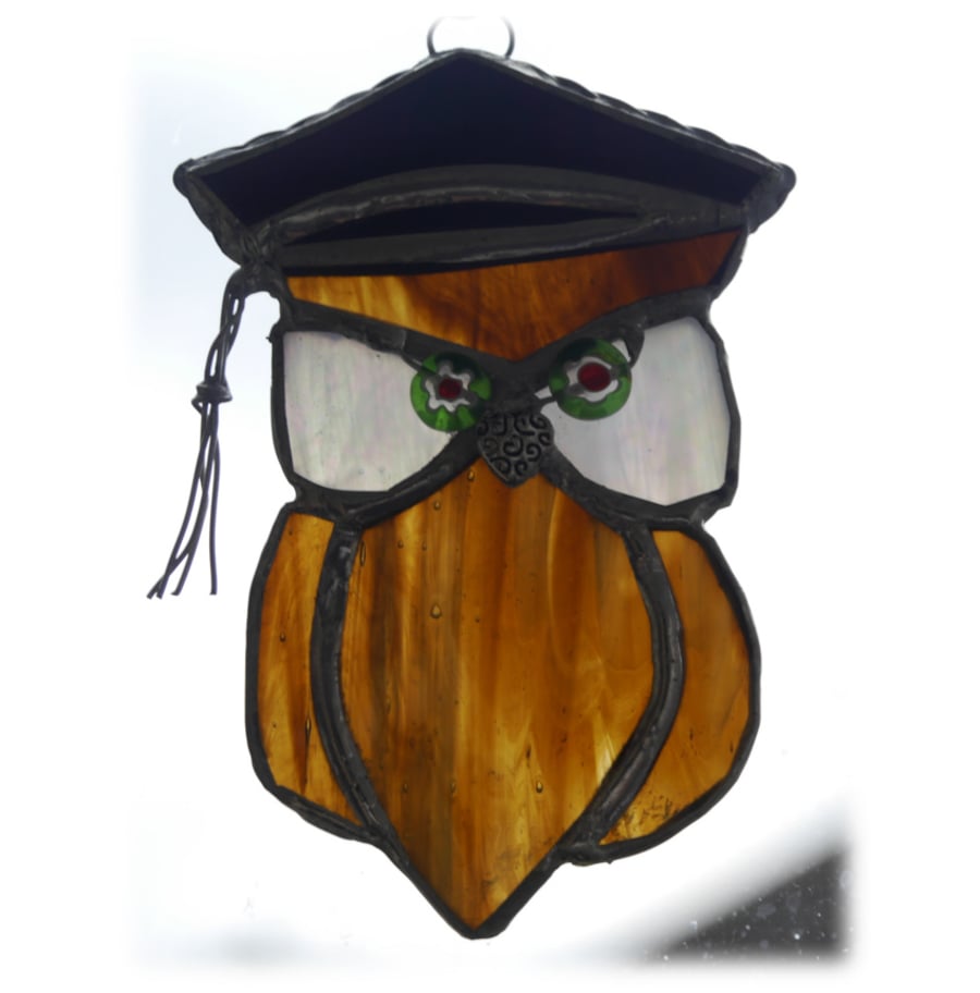 Graduation Owl Suncatcher Stained Glass Handmade 003