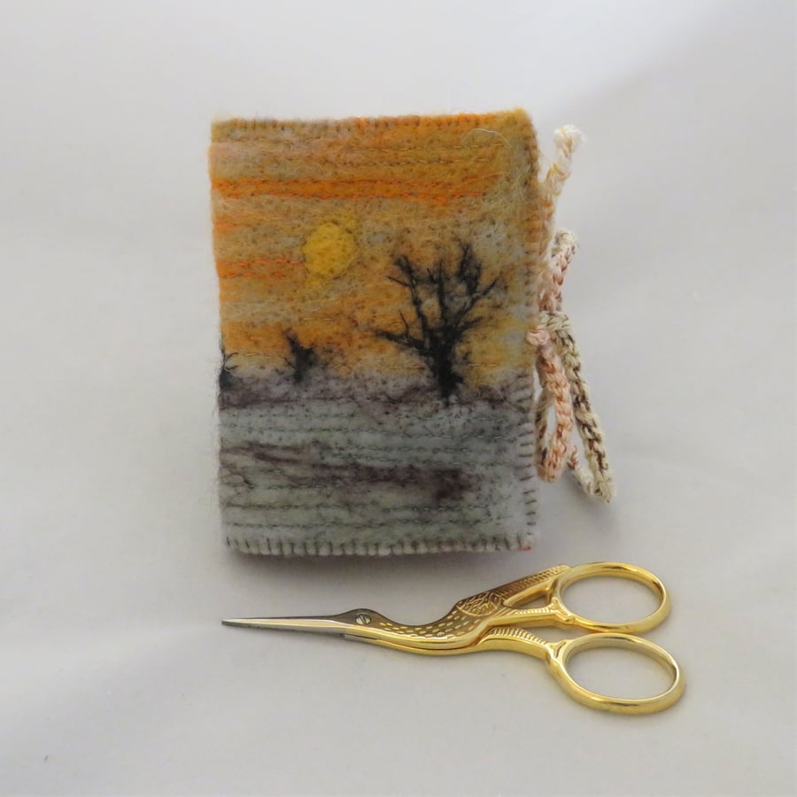 Needle Book Winter Sunset - Embroidered and felted
