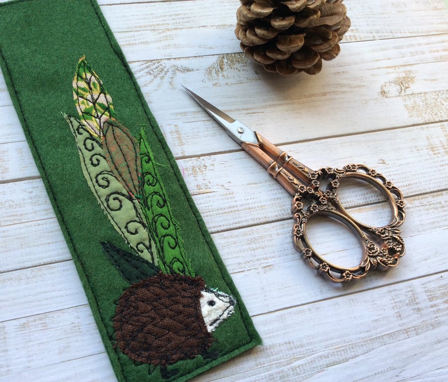 Embroidered Hedgehog bookmark. 