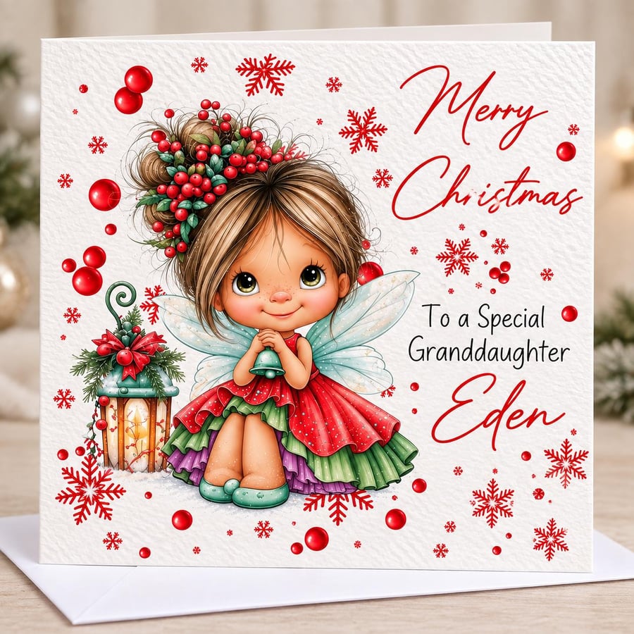 Personalised Fairy Christmas Card, Custom Name & Relation Card