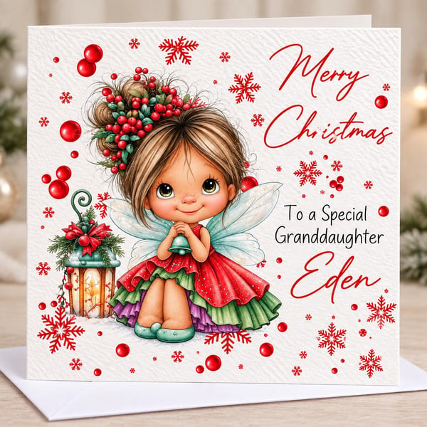 Personalised Fairy Christmas Card, Custom Name & Relation Card
