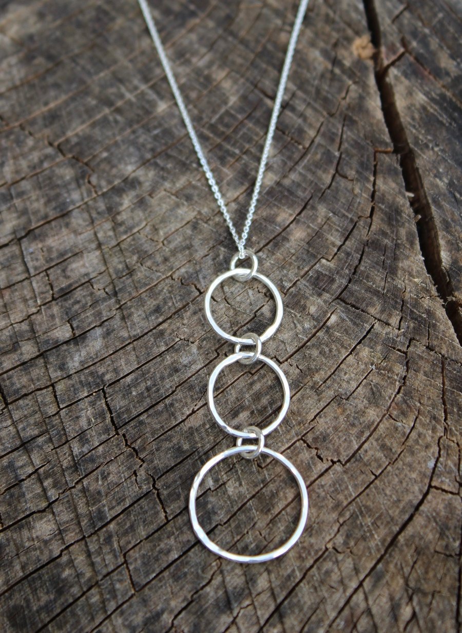 silver circle necklace, long hoop necklace, silver hoop necklace