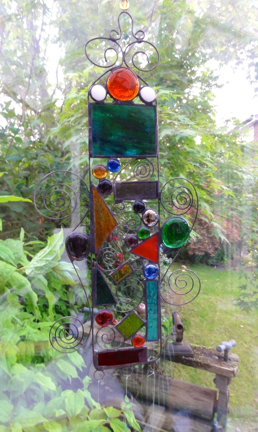 Stained Glass Garden Mobile - Green