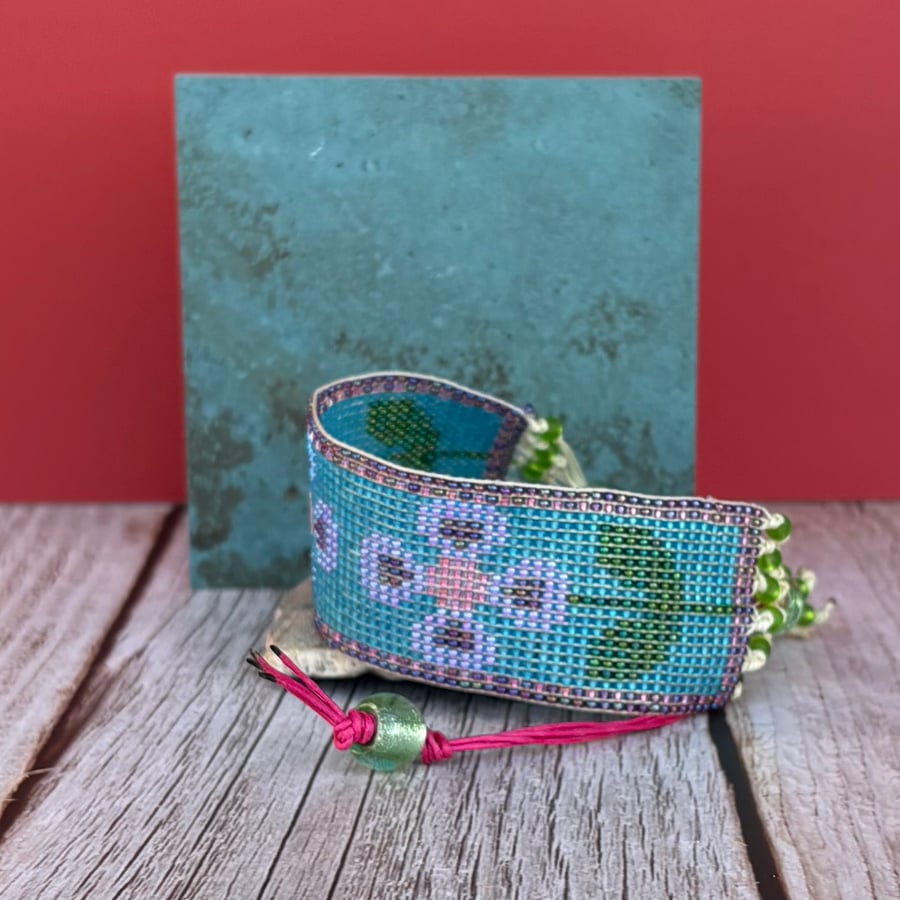 Glass Seed Bead Anklet or Bracelet - Flower Power 