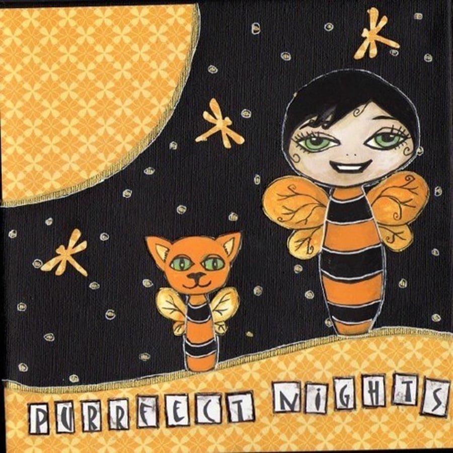 original mixed media painting PURRFECT NIGHTS