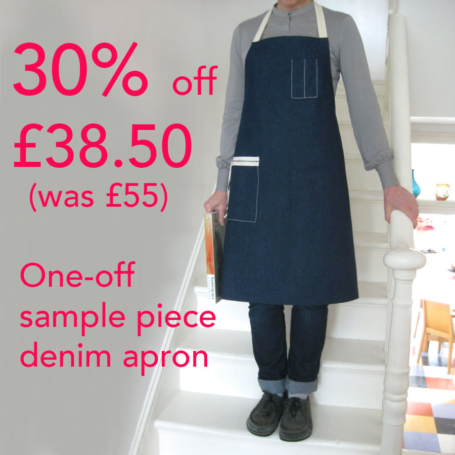 Womens Denim Work Apron with Zip Pocket. Handmade for Artists & Makers.