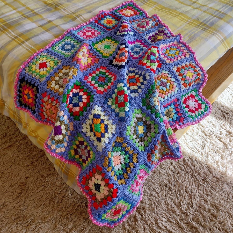 Crochet 'Happy Scrappy' Granny Square Blanket Throw 
