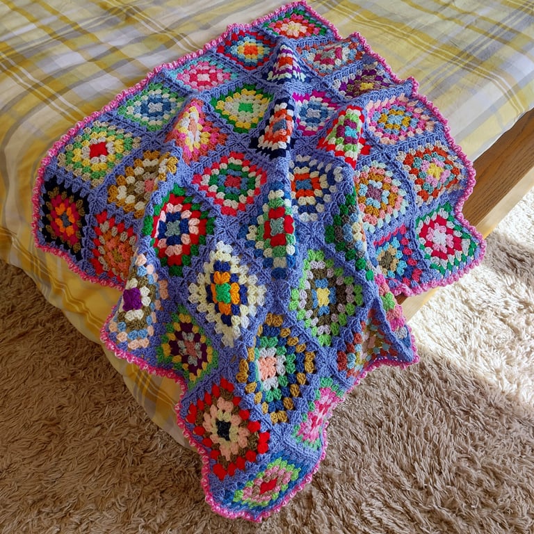 Crochet 'Happy Scrappy' Granny Square Blanket Throw 