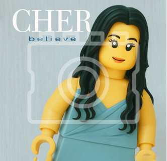 LEGO-Inspired Cher "Believe" – 5x5" Print Mounted for 9x9" Frame