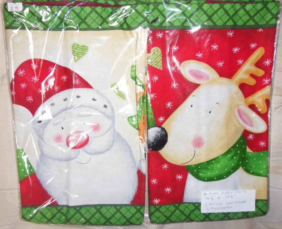 Homemade Christmas table mats. 4 in set. 2 father Christmas, 2 reindeer