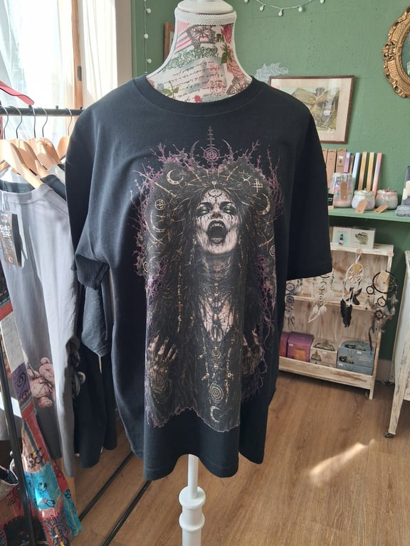 Hexed Sorceress & Arcane Sigil T-Shirt - Dark Fantasy Occult Tee