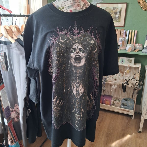 Hexed Sorceress & Arcane Sigil T-Shirt - Dark Fantasy Occult Tee