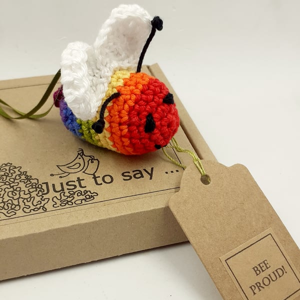 Crochet Rainbow Bee - 'Bee Proud' - Alternative to a Greetings Card 
