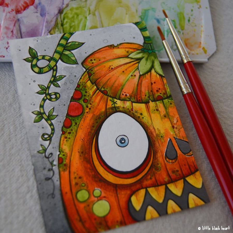 zombie pumpkin - original aceo