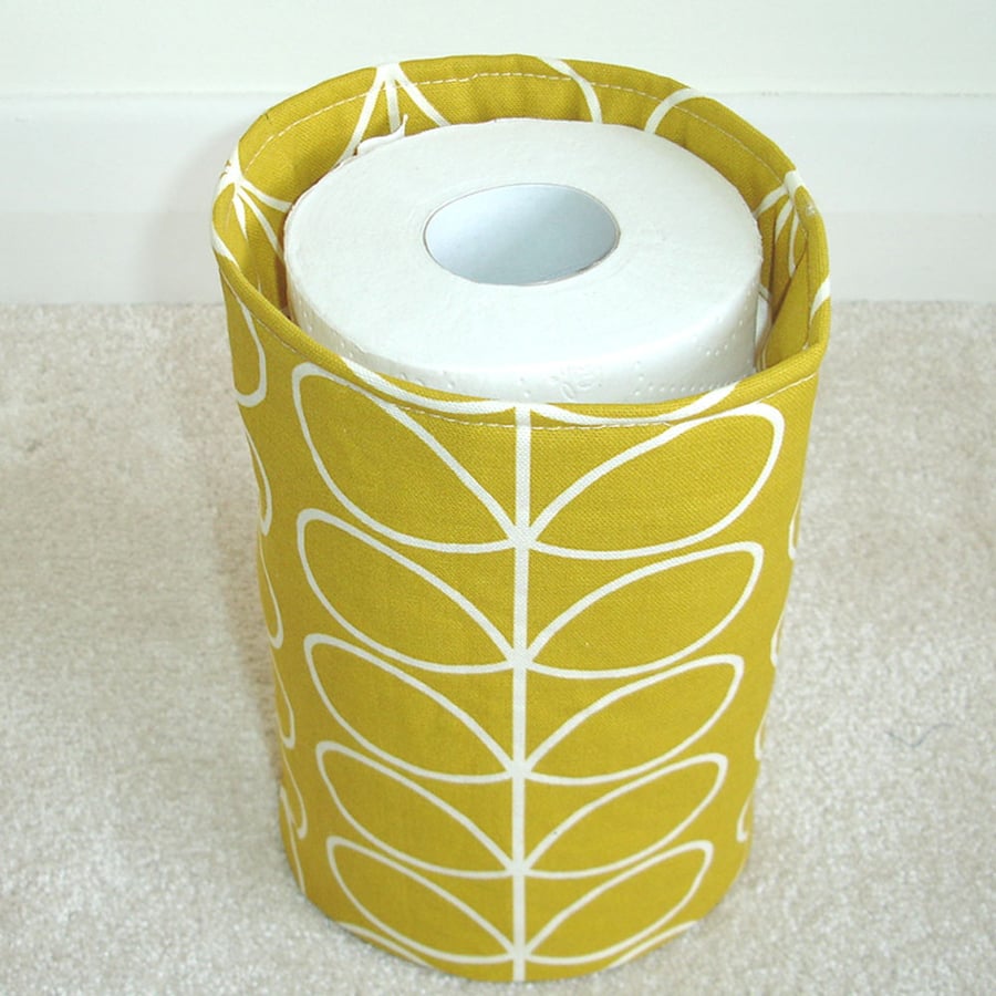 Toilet Roll Holder 3 Loo Roll Storage Basket Yellow Ochre Mustard Stem Leaves