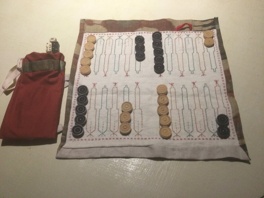 Counted threadwork linen backgammon game