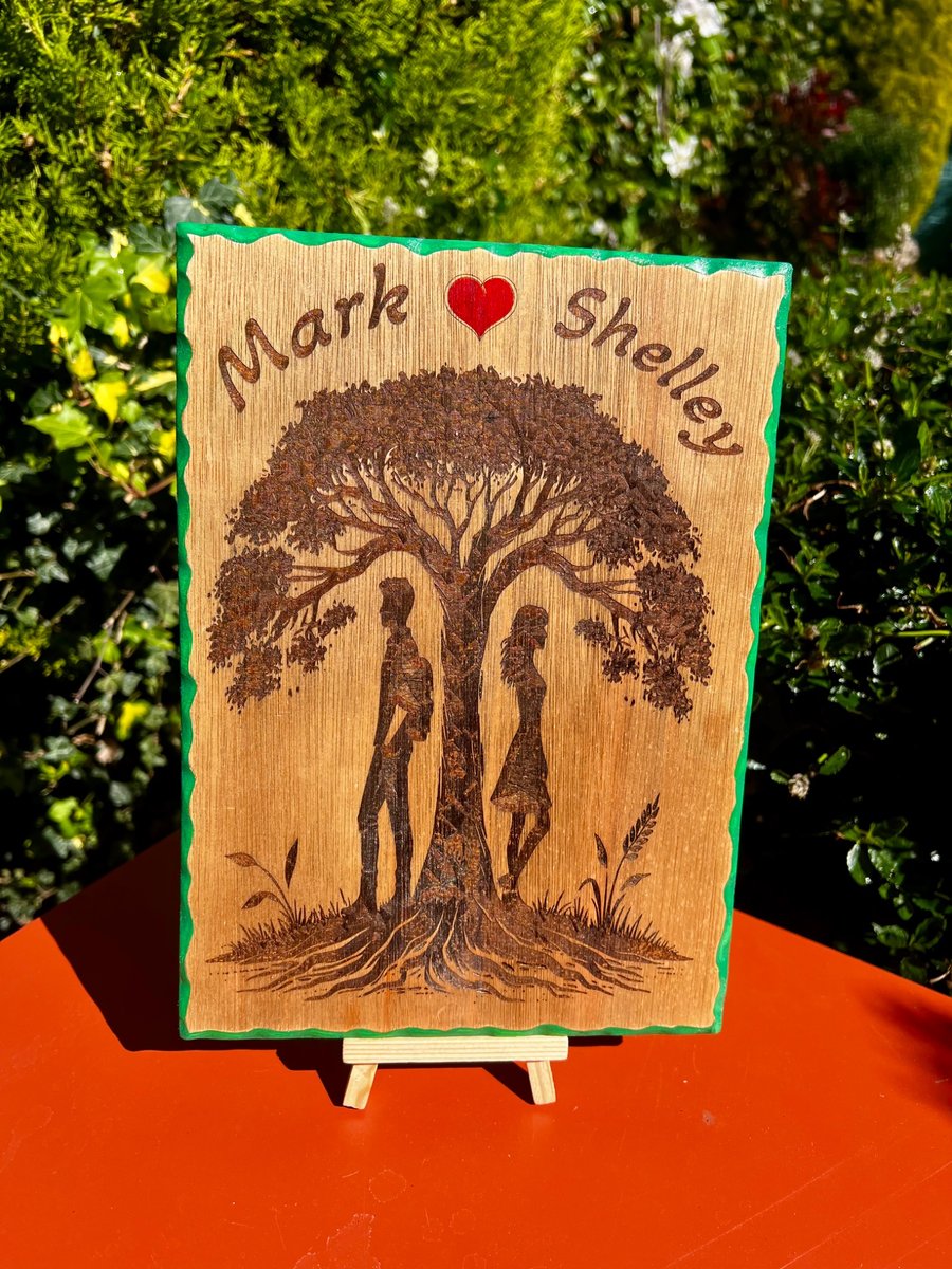 Romantic wooden plaque personalised 