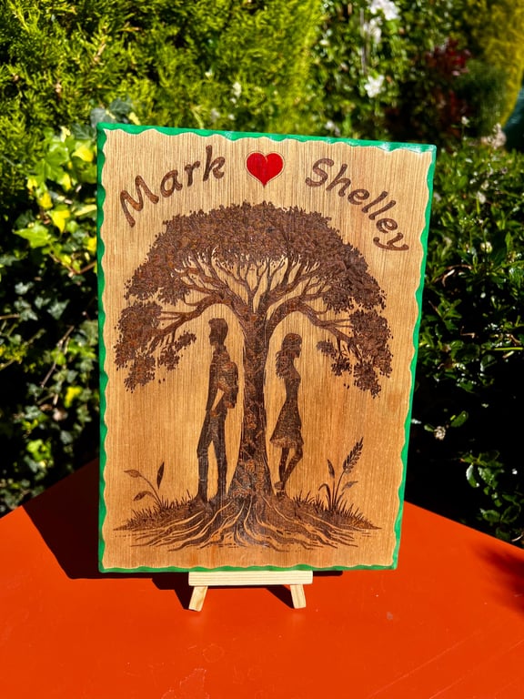 Romantic wooden plaque personalised 