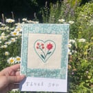 Embroidered Thank you card with heart and flowers