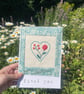 Embroidered Thank you card with heart and flowers
