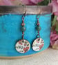 Floral ceramic charm, green jasper and copper earrings - Image 1