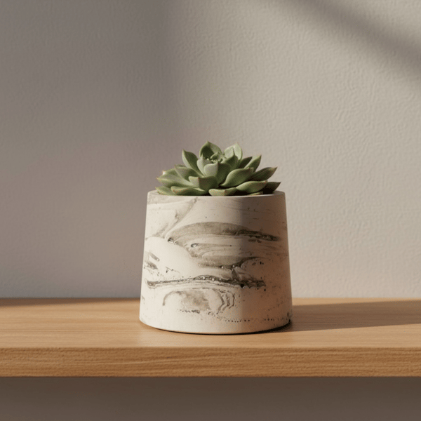 Small Silver and White Plant Pot - Silver Waves Planter (spp1)