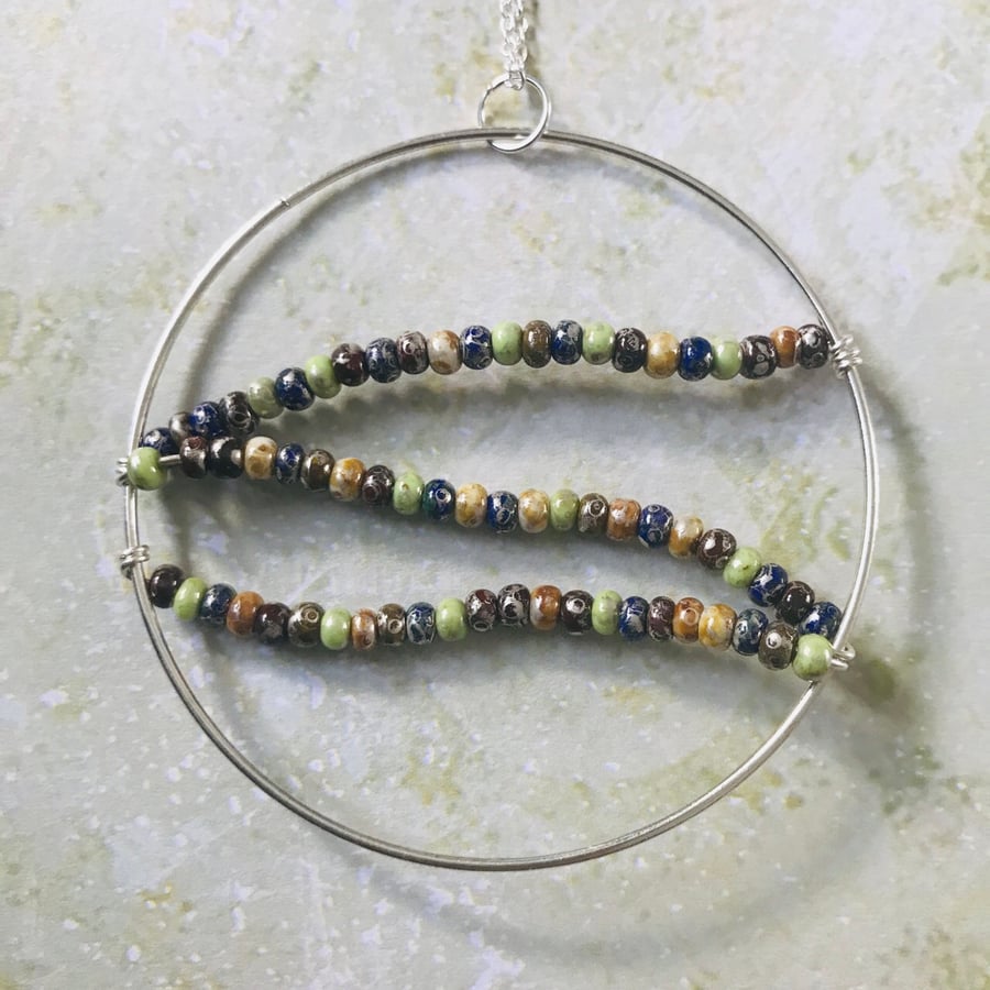 Rustic Picasso Beaded Hoop Pendant Necklace