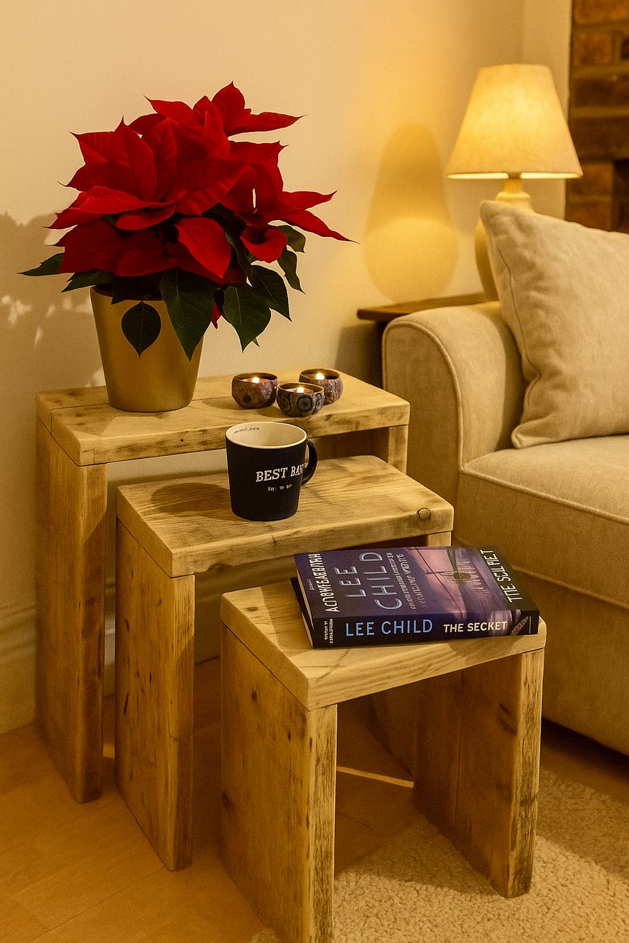 Rustic Solid Wooden Nest Tables 