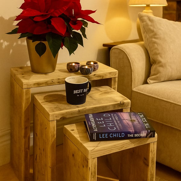 Rustic Solid Wooden Nest Tables 