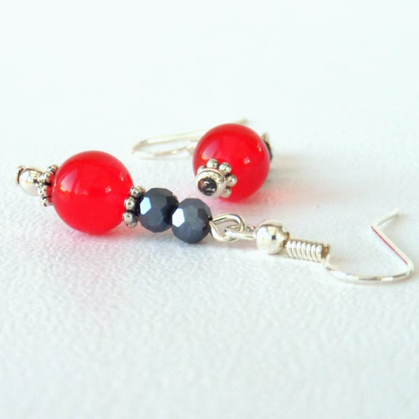 Red jade & jet crystal earrings