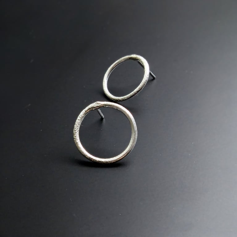 STERLING SILVER Textured Hoop Stud Earrings: handamde Urban Jewellery