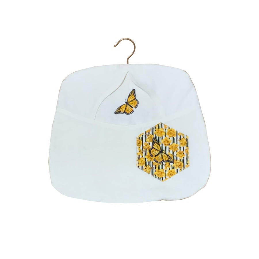 Embroidered Linen Peg Bag: Butterfly, Bees & Daffodils
